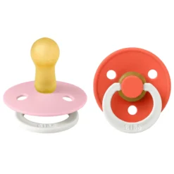 BIBS Pacifier Colour 2 PACK Latex Size 2 Baby Pink GLOW/Tango GLOW