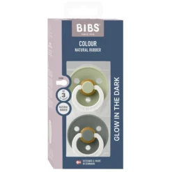 BIBS Pacifier Colour 2 PACK Latex Size 3 Sage GLOW/Pine GLOW