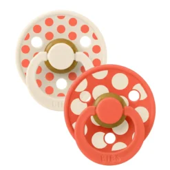 BIBS Pacifier Studio Colour 2 PACK Polka Mix Latex Size 1 Ivory/Tango