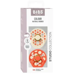 BIBS Pacifier Studio Colour 2 PACK Polka Mix Latex Size 1 Ivory/Tango