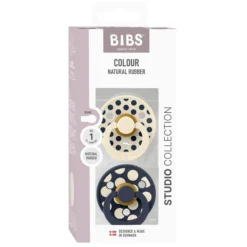 BIBS Pacifier Studio Colour 2 PACK Polka Mix Latex Size 1 Ivory/Deep Space
