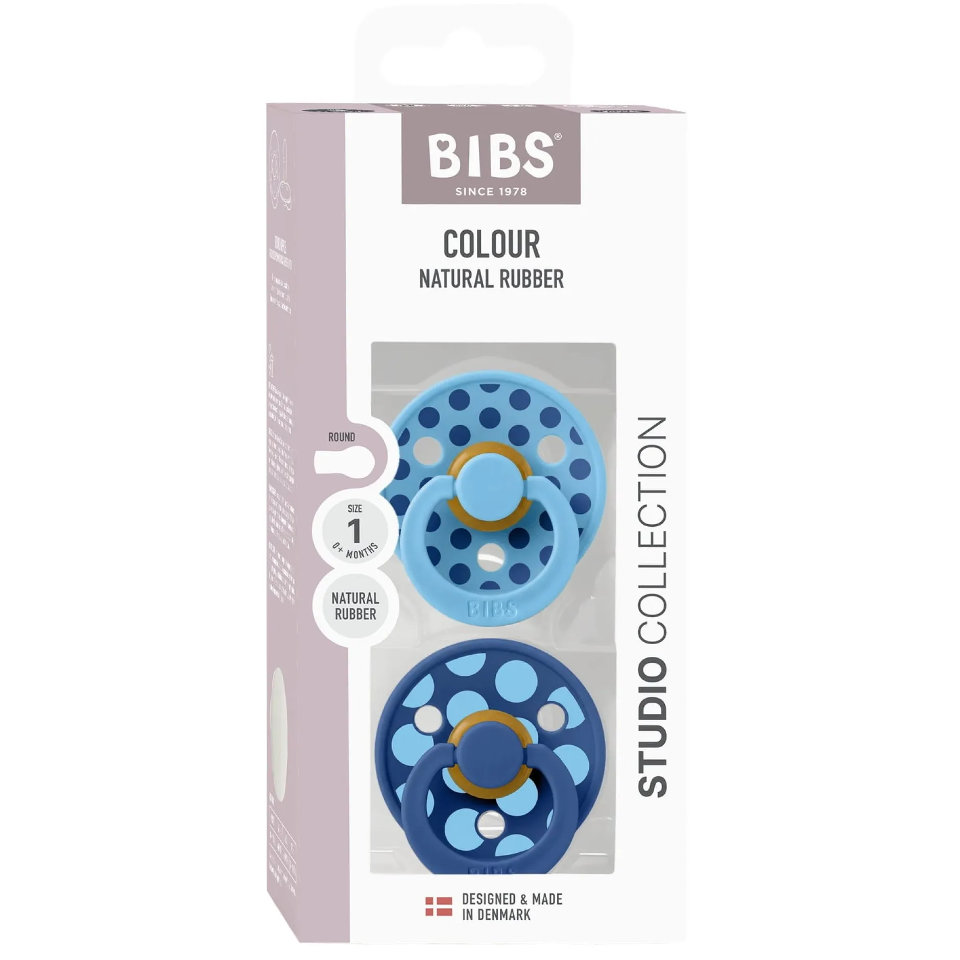 BIBS Pacifier Studio Colour 2 PACK Polka Mix Latex Size 1 Breeze/Cornflower