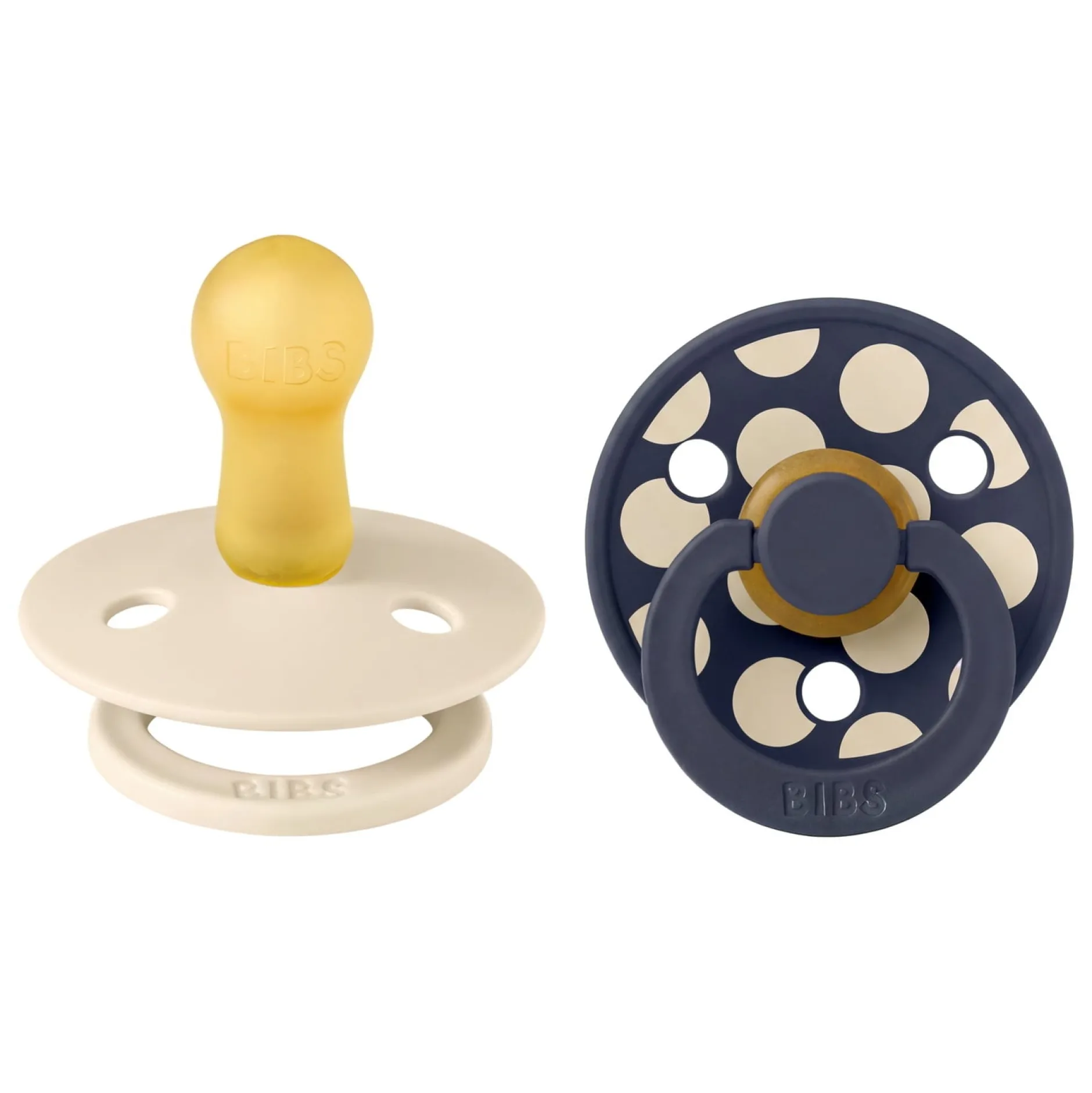 BIBS Pacifier Studio Colour 2 PACK Polka Mix Latex Size 2 Ivory/Deep Space
