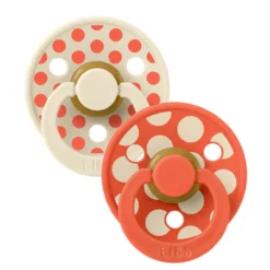 BIBS Pacifier Studio Colour 2 PACK Polka Mix Latex Size 2 Ivory/Tango