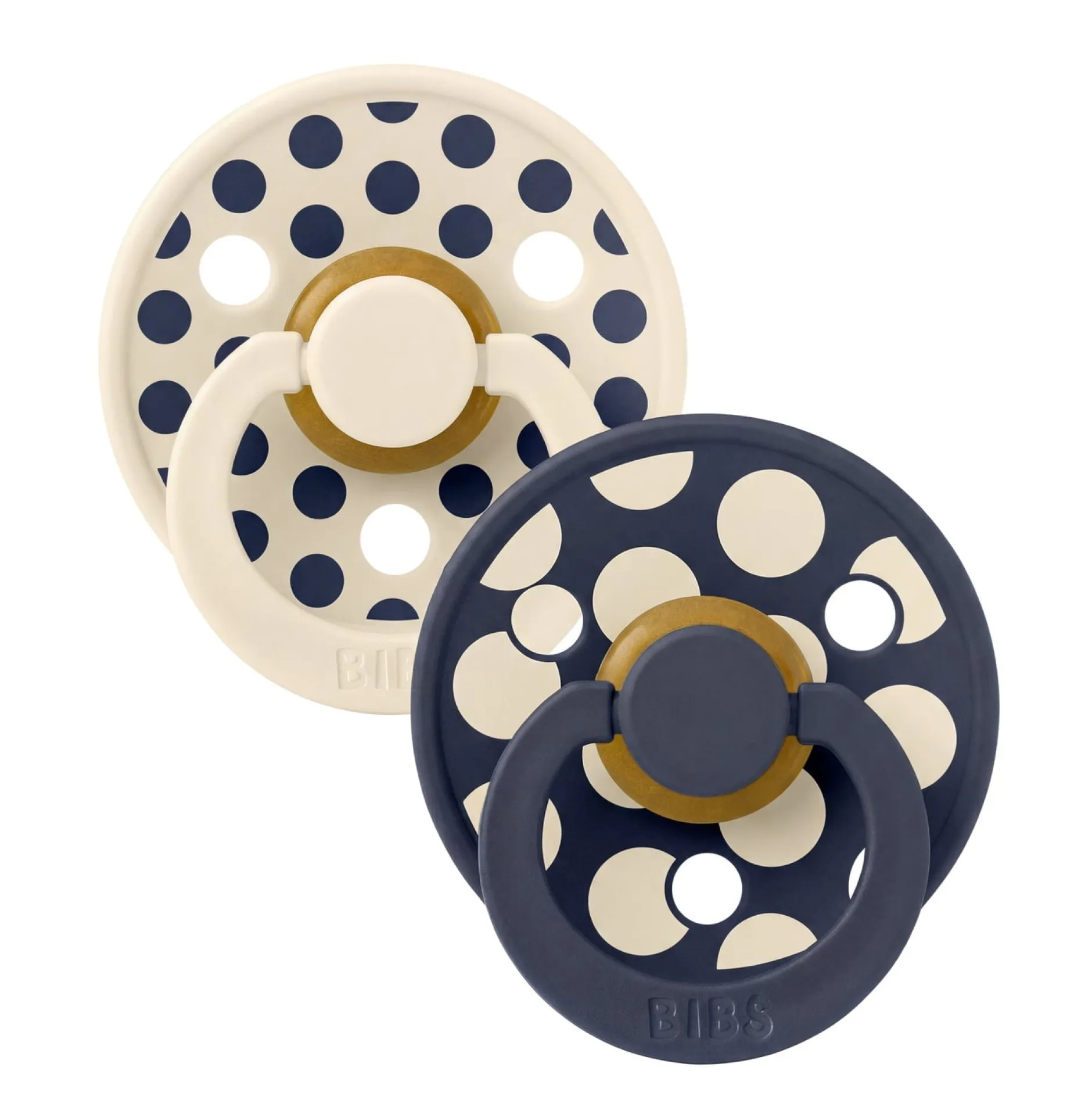 BIBS Pacifier Studio Colour 2 PACK Polka Mix Latex Size 3 Ivory/Deep Space