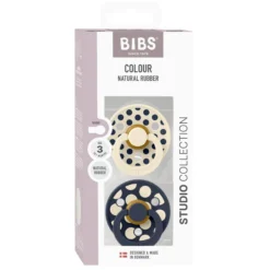 BIBS Pacifier Studio Colour 2 PACK Polka Mix Latex Size 3 Ivory/Deep Space