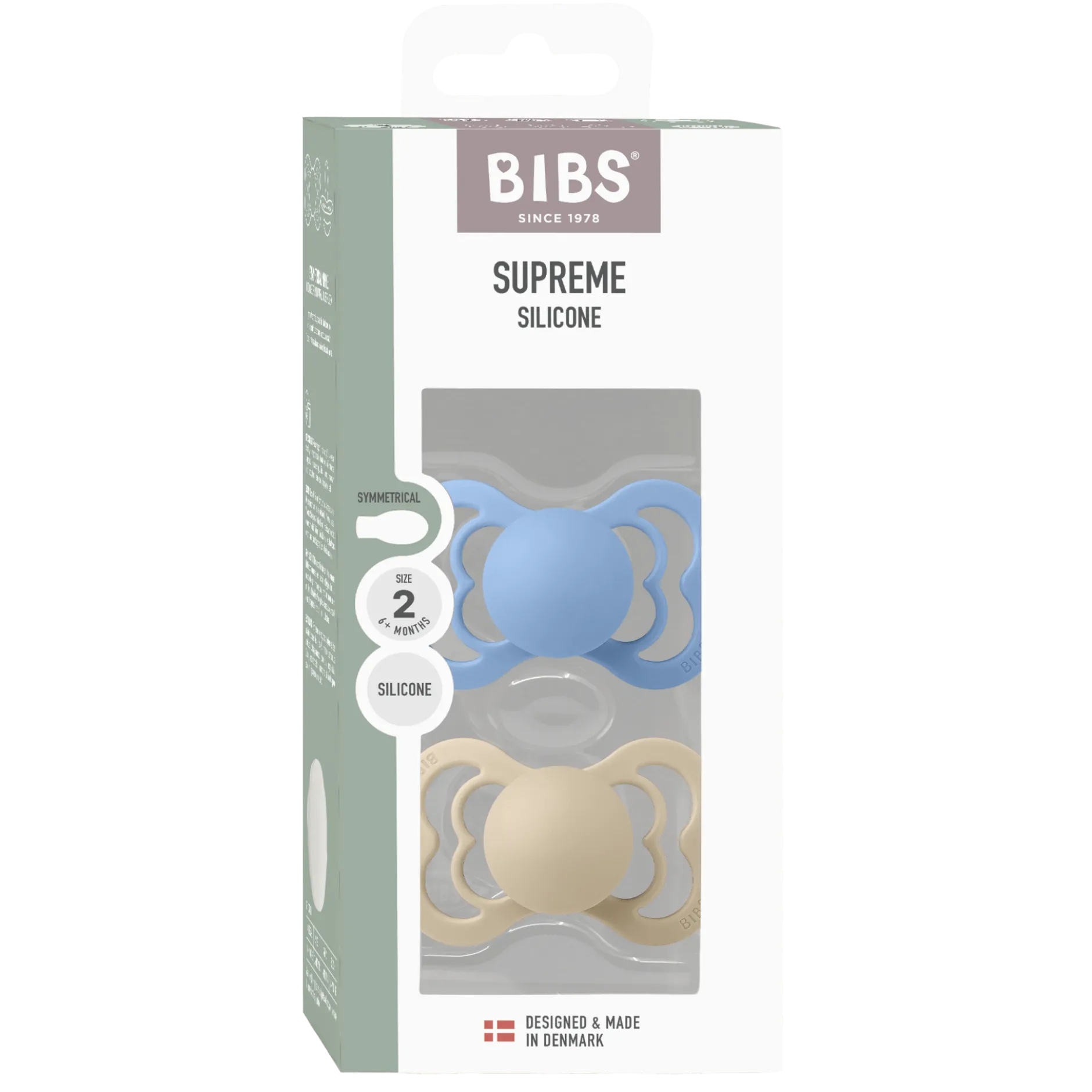 BIBS Pacifier Supreme Silicone Size 2 Vanilla/Sky Blue 2 st