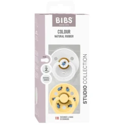 BIBS Studio Colour Pacifier Beetle Mix 2 pack Latex Size 2 Round White/Pale Butter