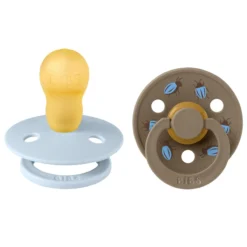BIBS Studio Colour Pacifier Beetle Mix 2 pack Latex Size 3 Round Baby Blue/Dark Oak