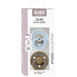 BIBS Studio Colour Pacifier Beetle Mix 2 pack Latex Size 1 Round Baby Blue/Dark Oak