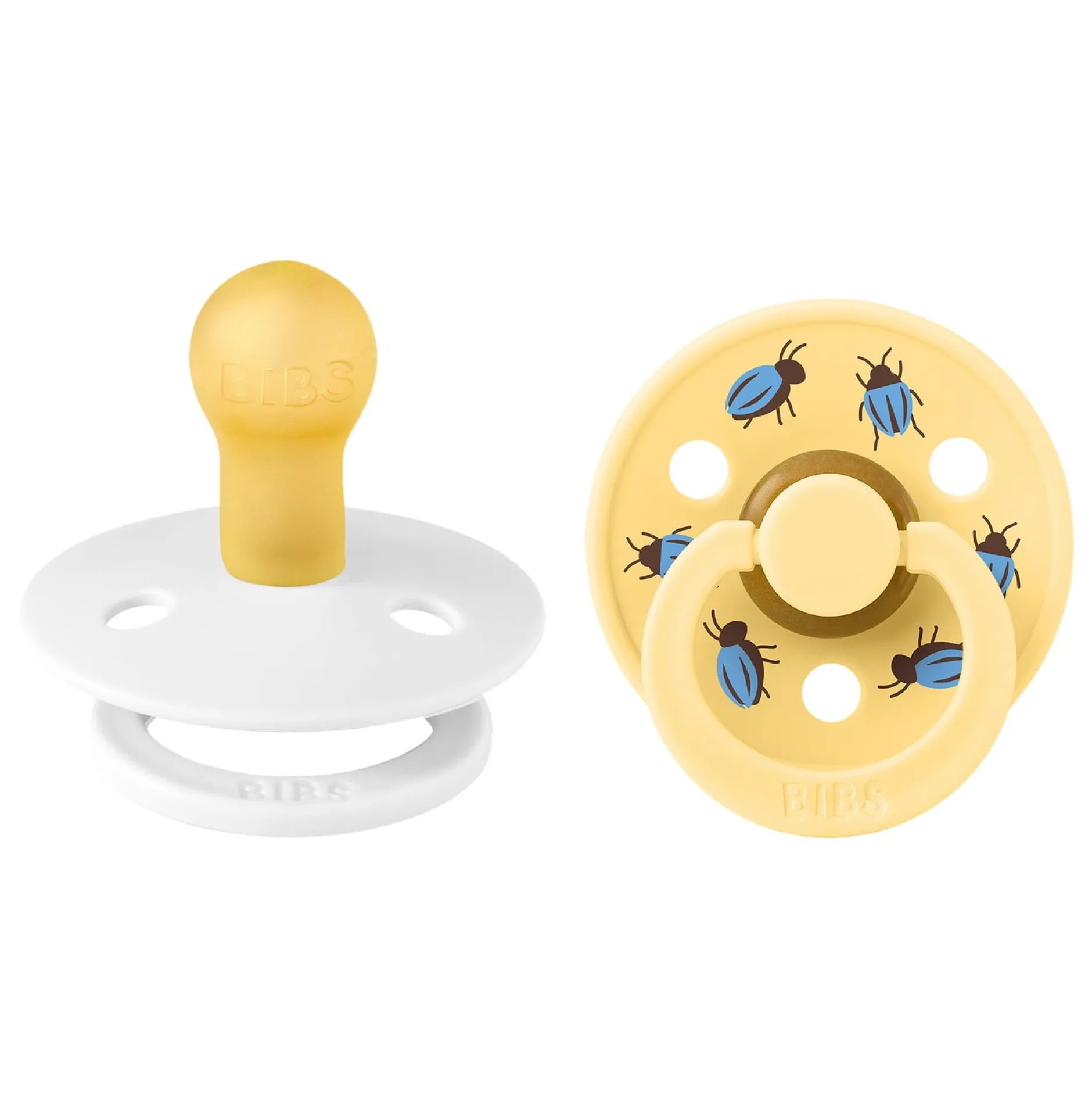 BIBS Studio Colour Pacifier Beetle Mix 2 pack Latex Size 1 Round White/Pale Butter