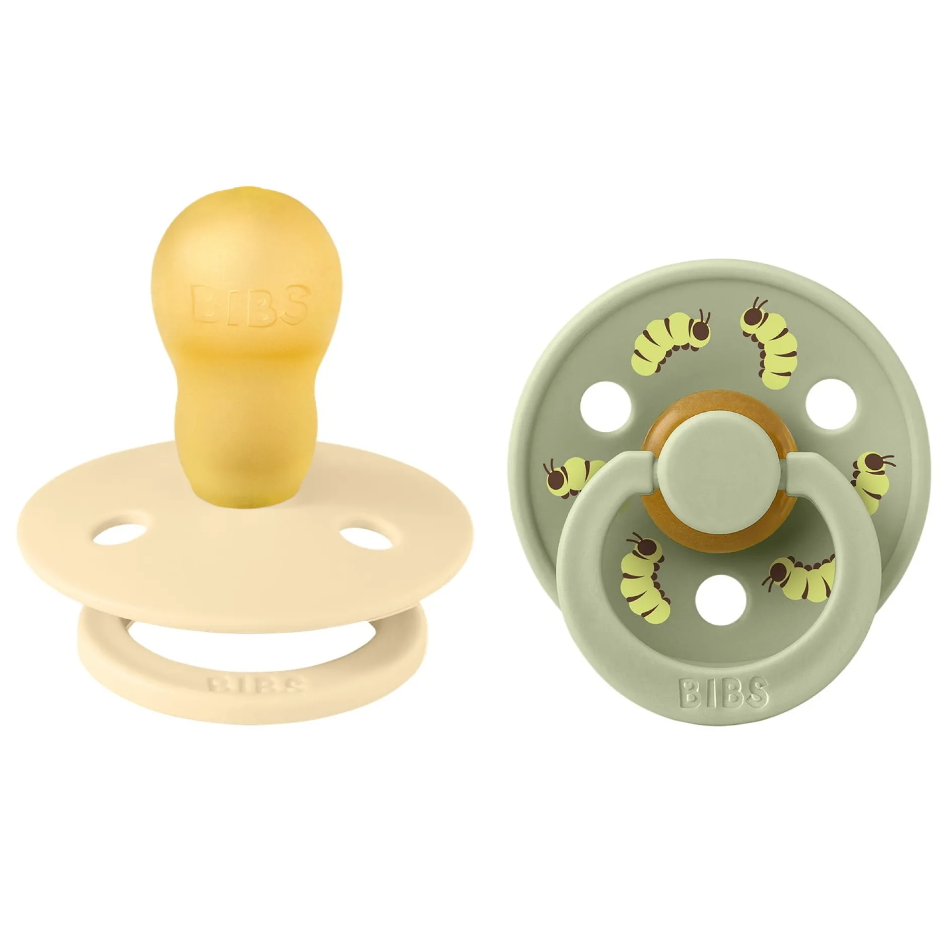 BIBS Studio Colour Pacifier Caterpillar Mix 2 pack Latex Size 3 Round Silk/Sage