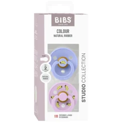 BIBS Studio Colour Pacifier Caterpillar Mix 2 pack Latex Size 2 Round Hush/Violet Sky