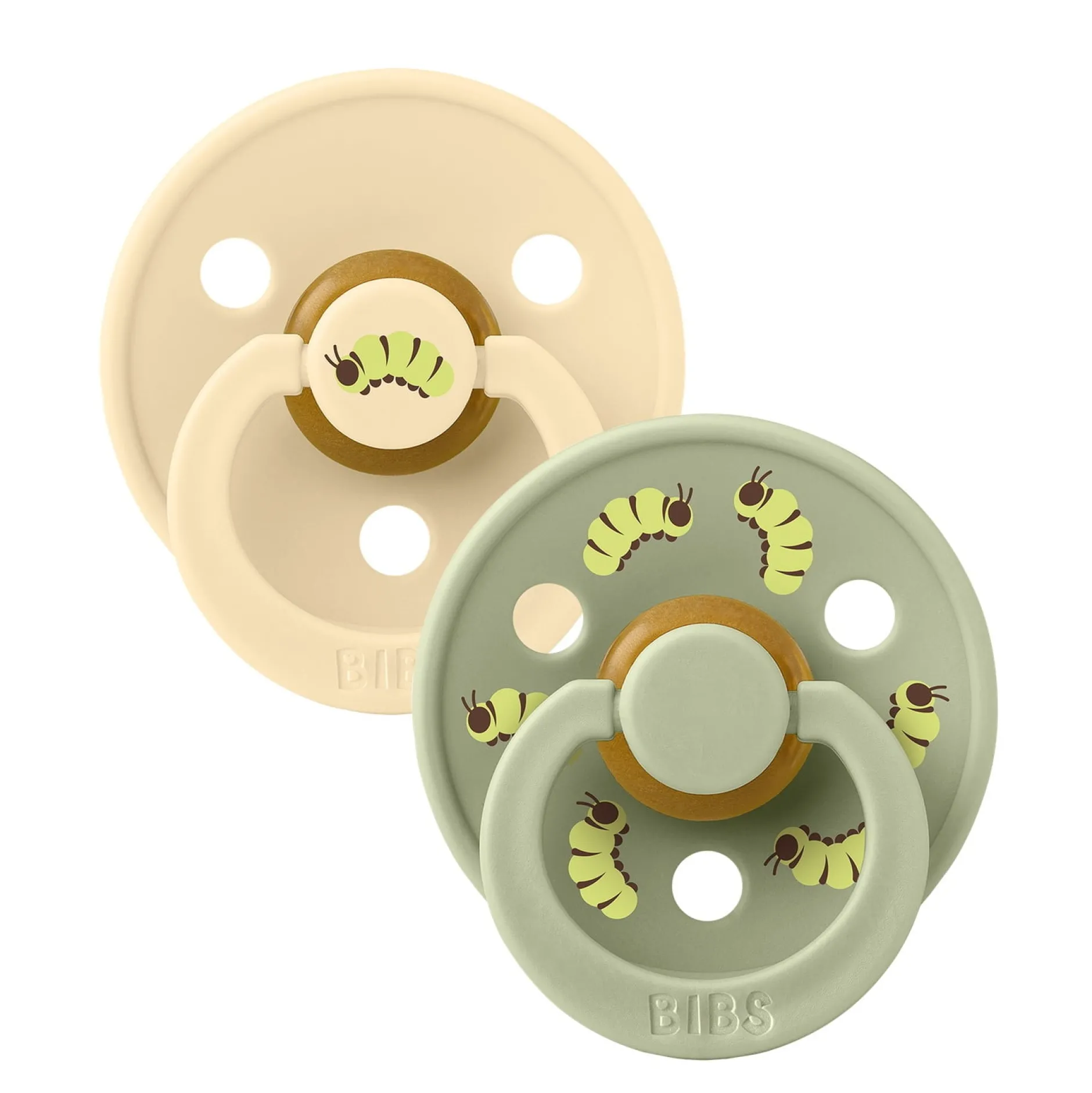 BIBS Studio Colour Pacifier Caterpillar Mix 2 pack Latex Size 1 Round Silk/Sage