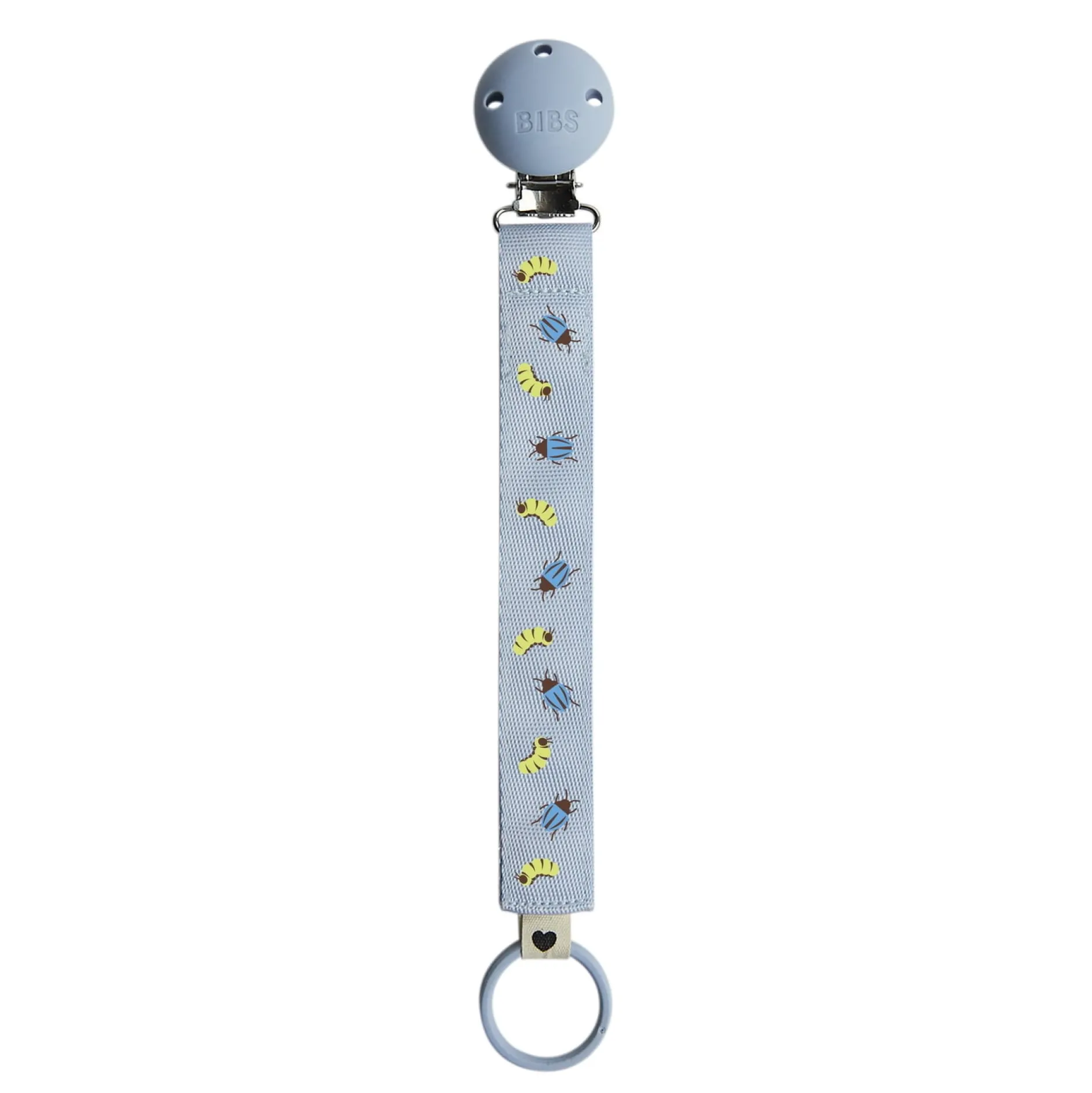 BIBS Studio Pacifier Clip Ribbon Caterpillar Beetle Mix Dusty Blue
