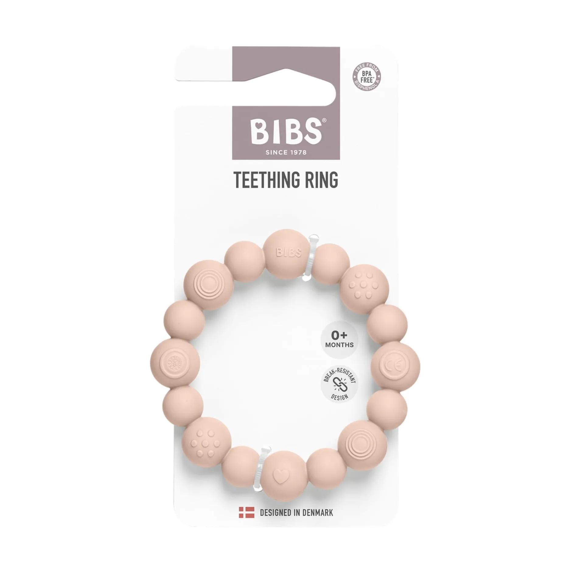 BIBS Teething Ring Beaded Blush