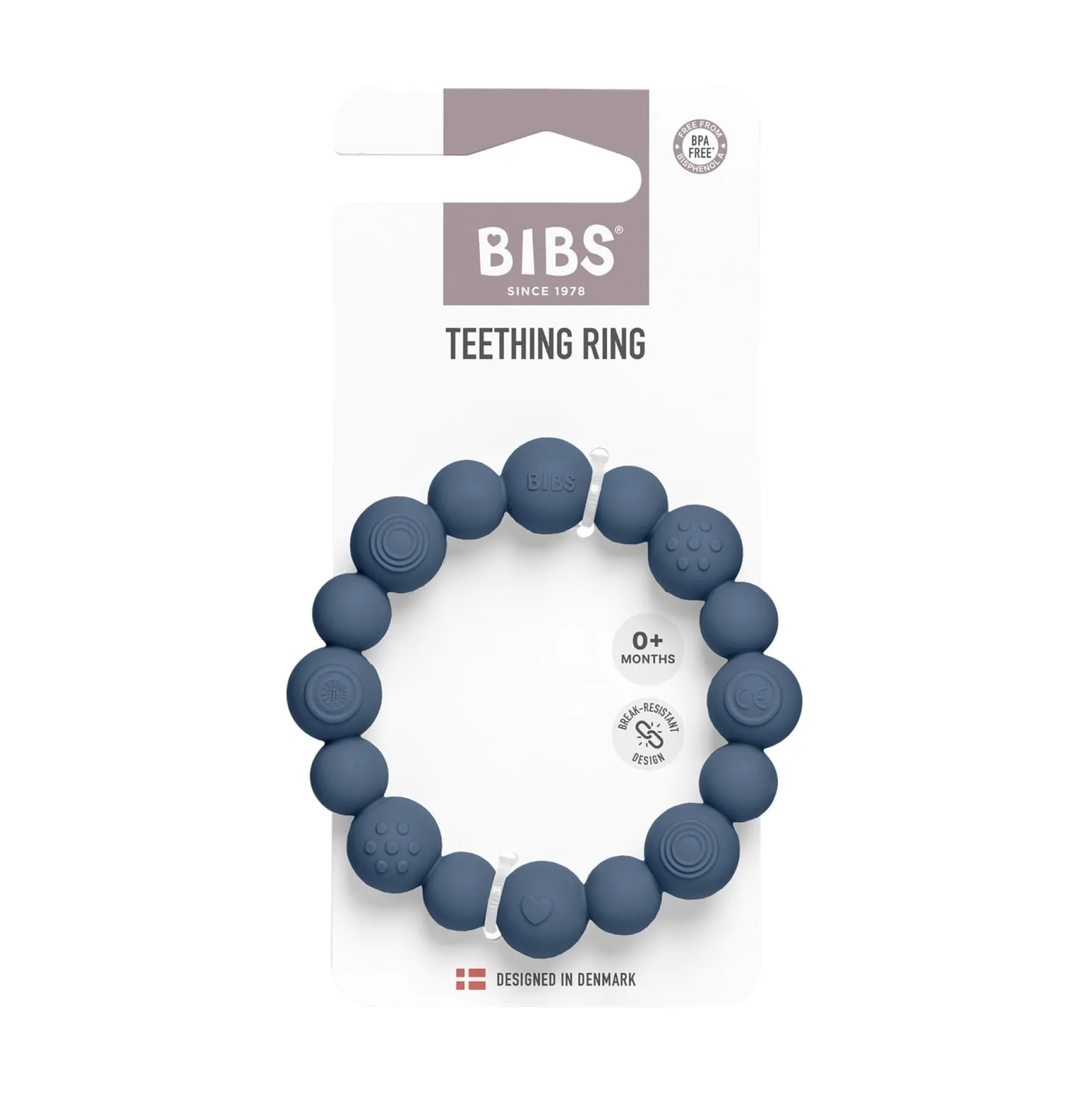 BIBS Teething Ring Beaded Steel Blue
