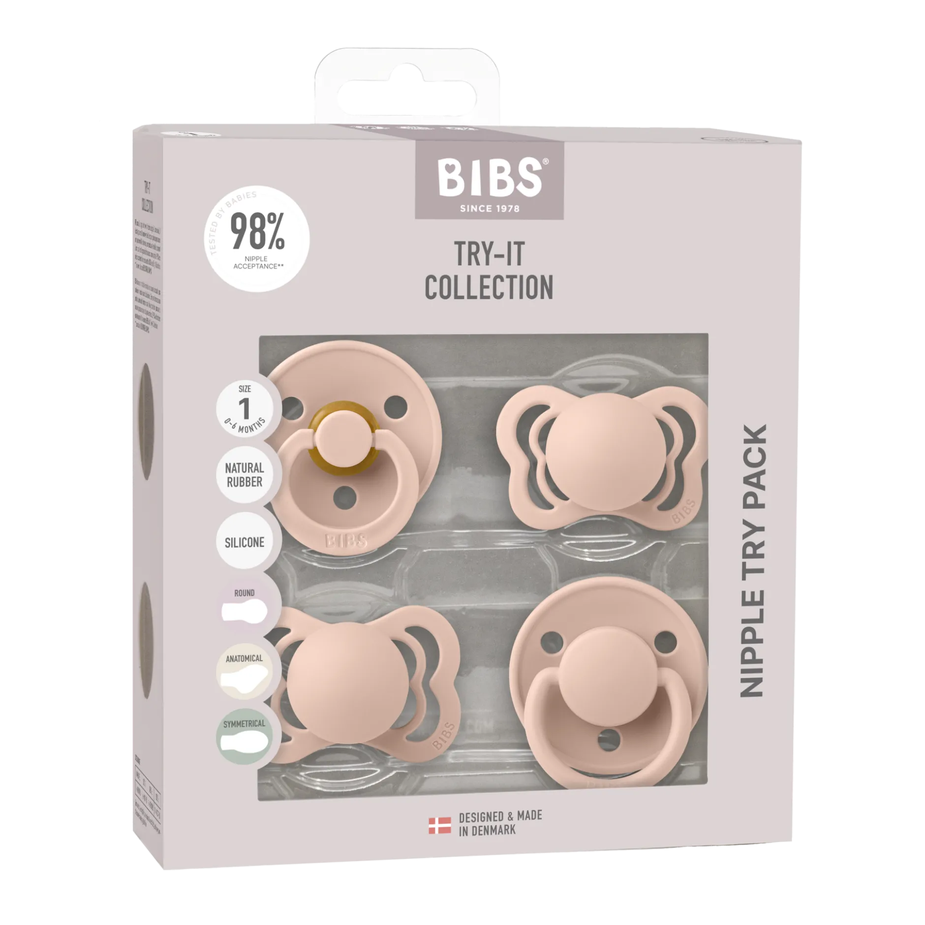 BIBS Try-it Collection 0+ månader Size 1 Blush 4 st