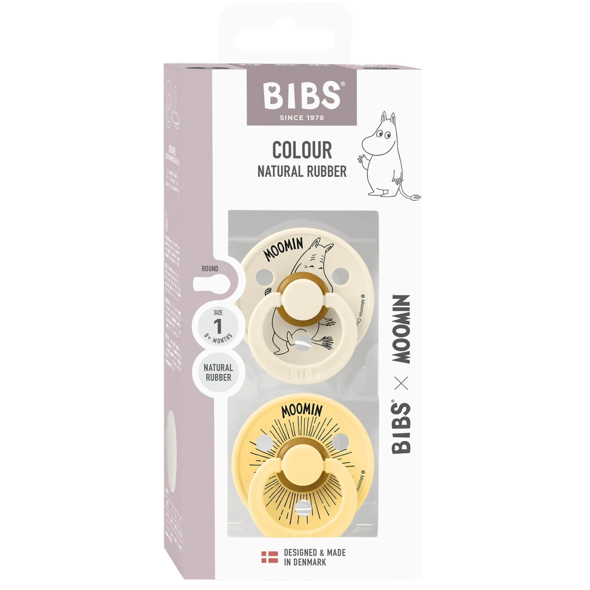 BIBS x Moomins Pacifier Colour Moomintroll 2 PACK Latex Size 1 Ivory/Pale Butter