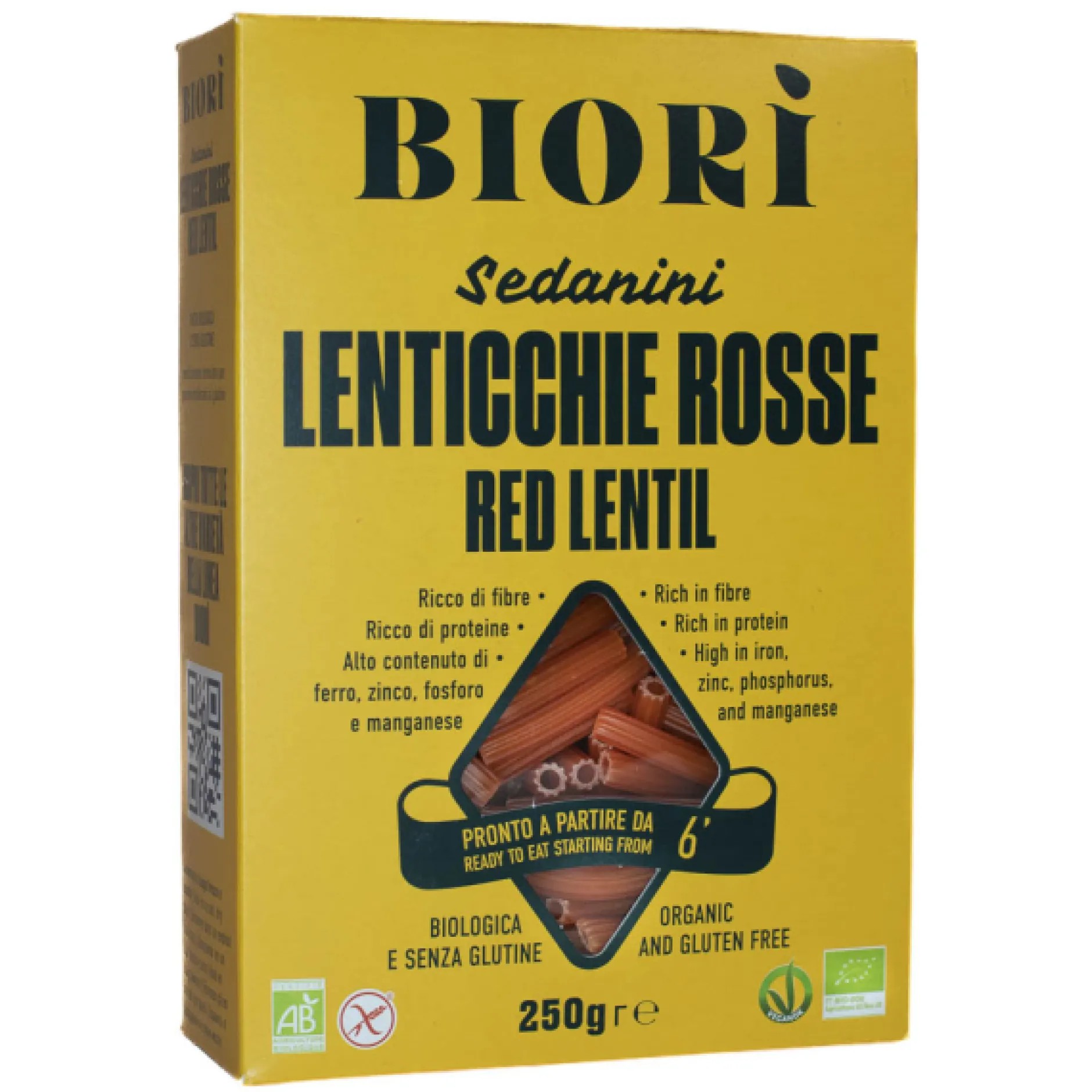 Biori Röda Linser Glutenfri Pasta Sedanini 250g