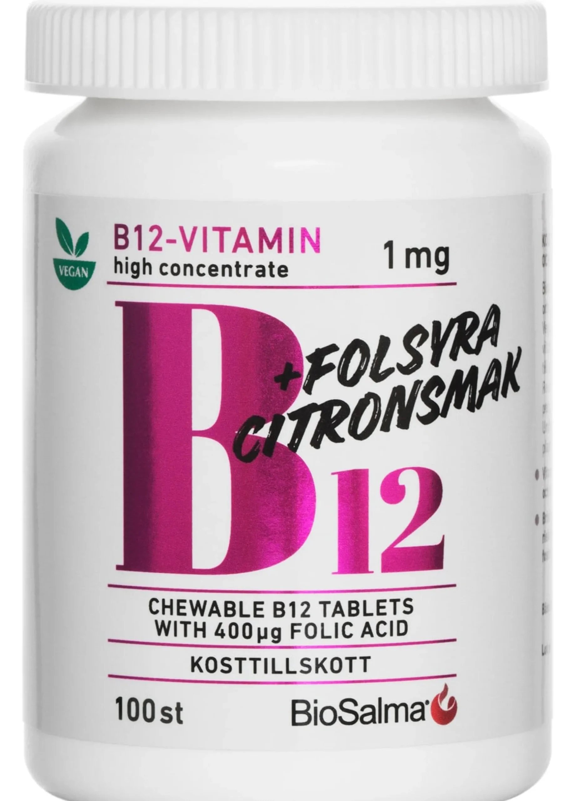 BioSalma B12-vitamin 1mg + Folsyra 100 tabletter