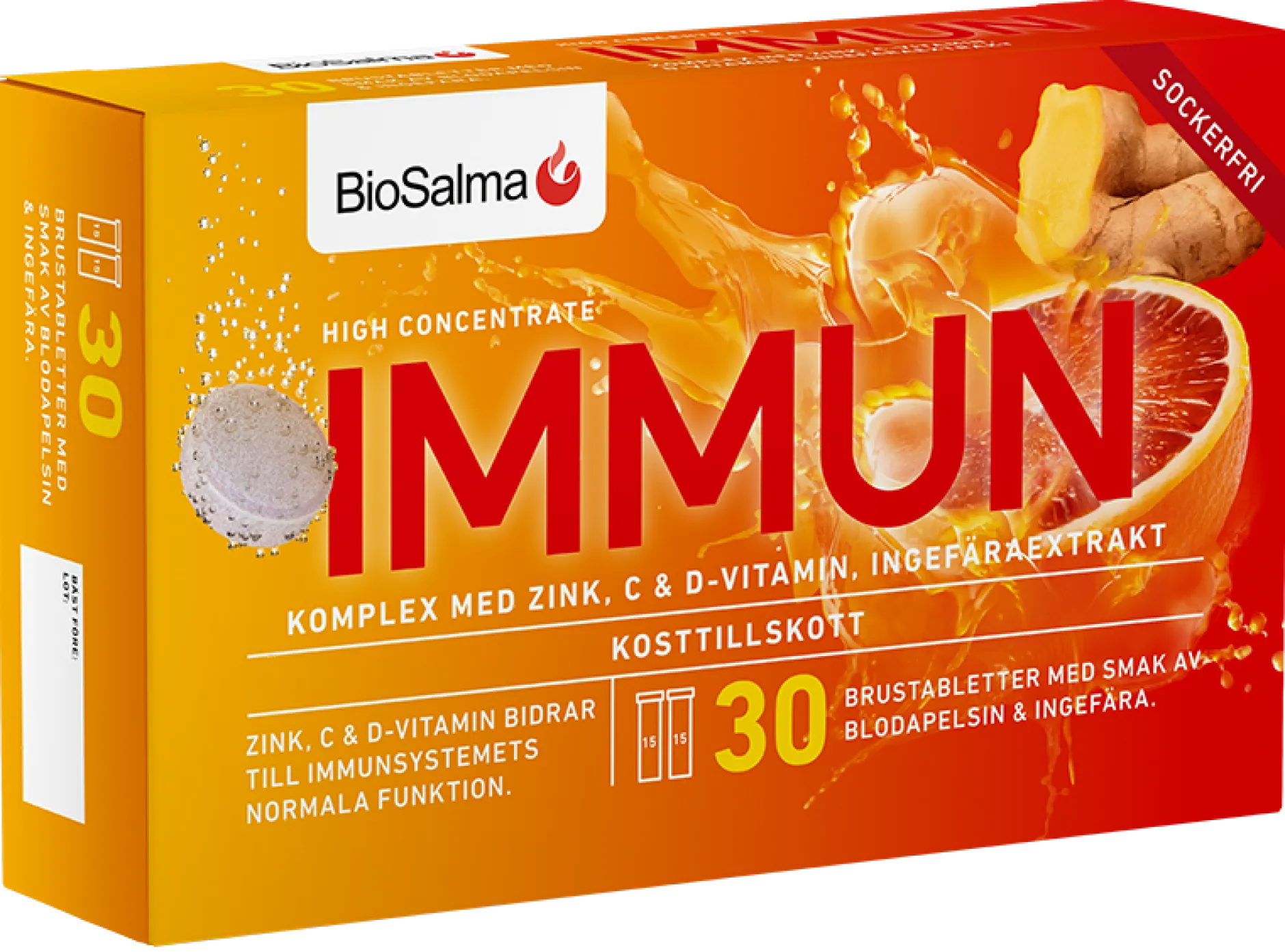 BioSalma Immun C+D-vitamin & Zink 30 brustabletter