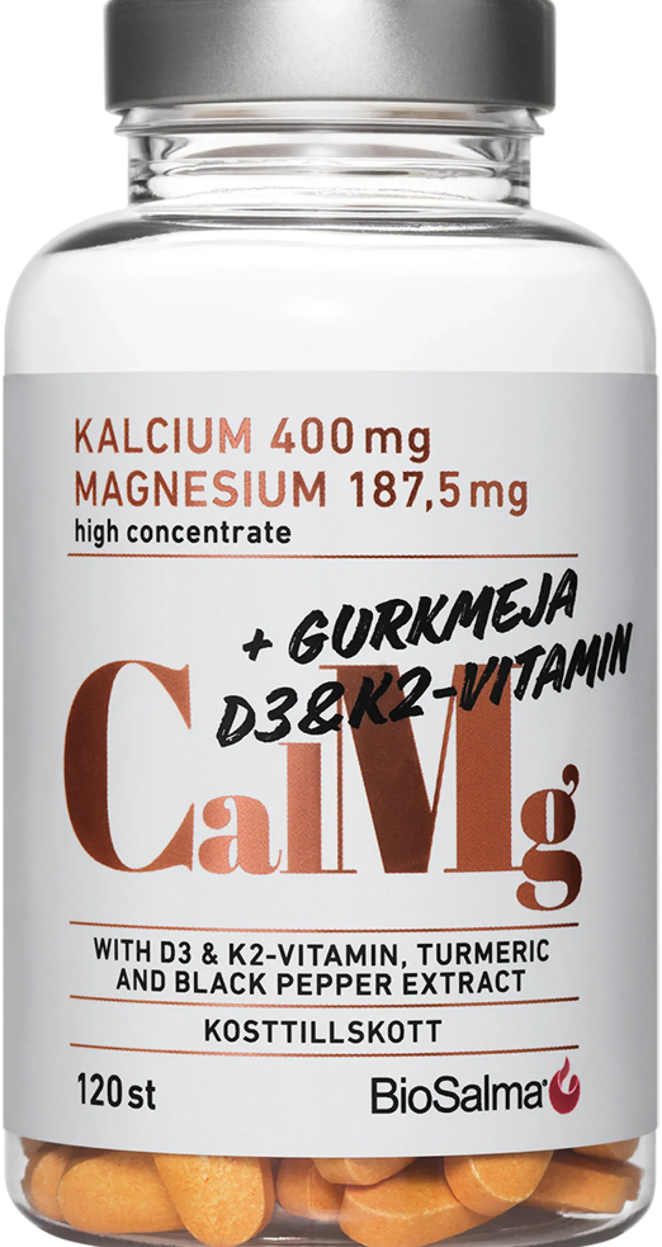 BioSalma Kalcium & Magnesium + Gurkmeja, D3 & K2 120 tabletter
