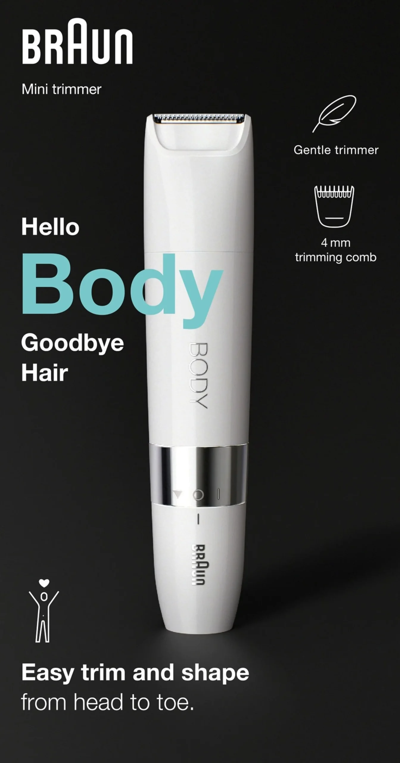 Braun Body BS1000 Mini Trimmer Elektrisk hårborttagning Vit