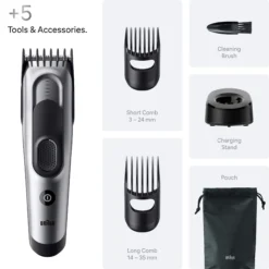 Braun Hårklippare Series 7, +5 Stylingverktyg, HC7590, Grå