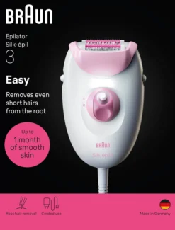 Braun Silk épil 3 Epilator med Sladd 3 000 Rosa