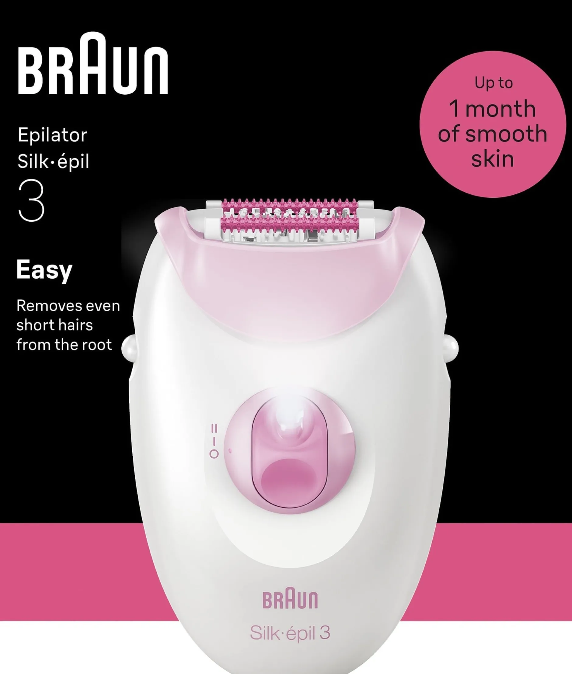Braun Silk épil 3 Epilator med Sladd 3 000 Rosa