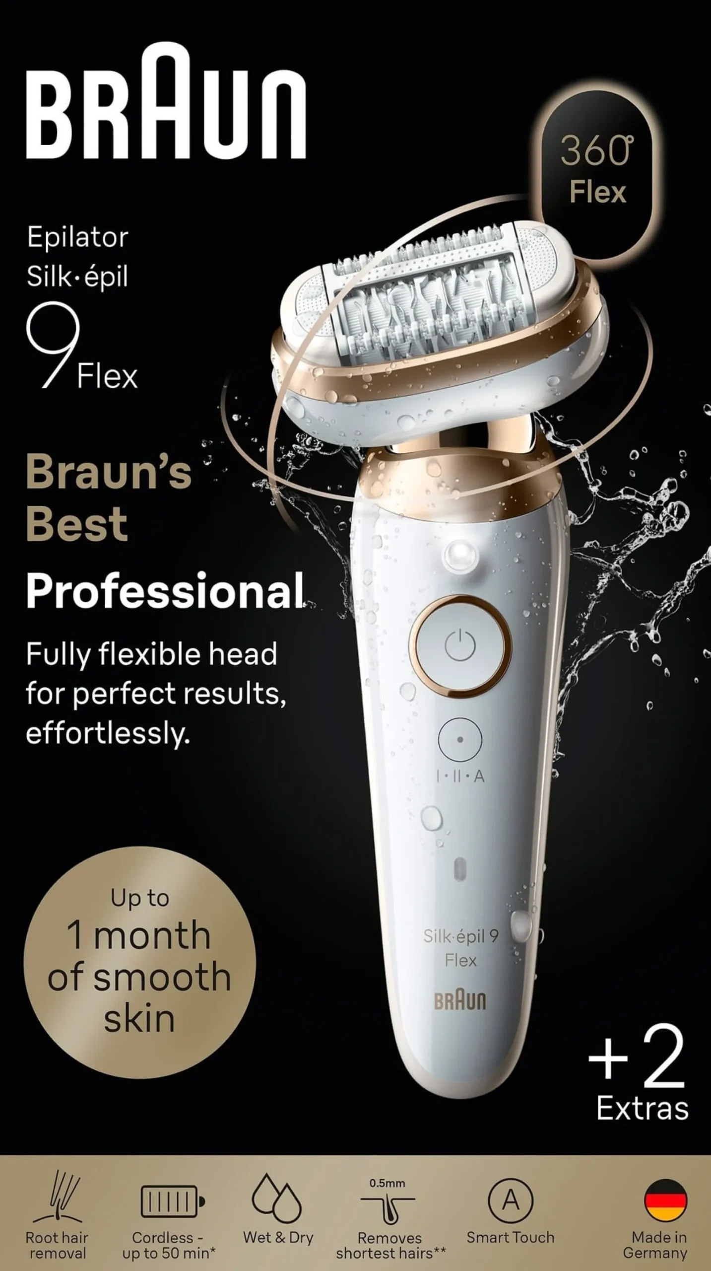 Braun Silk épil 9 Flex Wet & Dry Epilator 9 011 3D Guld