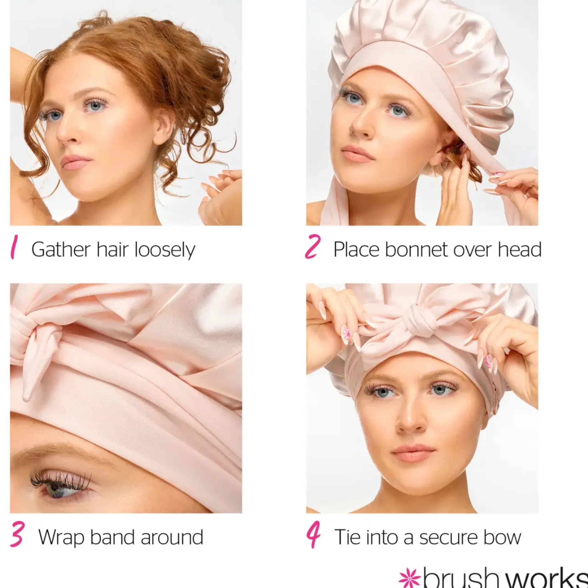 Brushworks Double Layer Satin Hair Bonnet - Ballet Pink
