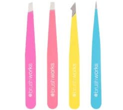 Brushworks HD 4 Piece Combination Tweezer Set - Neon