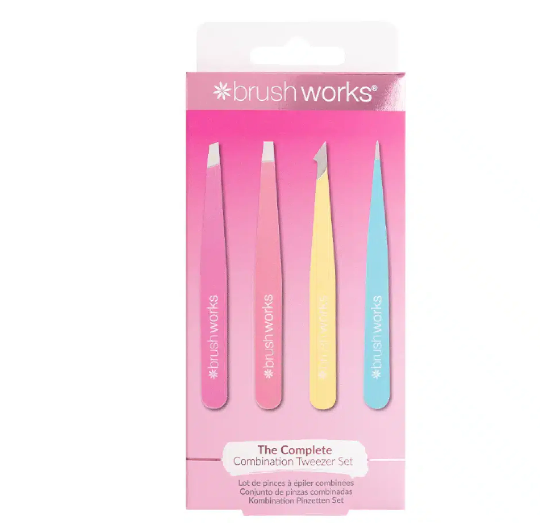 Brushworks HD 4 Piece Combination Tweezer Set - Neon