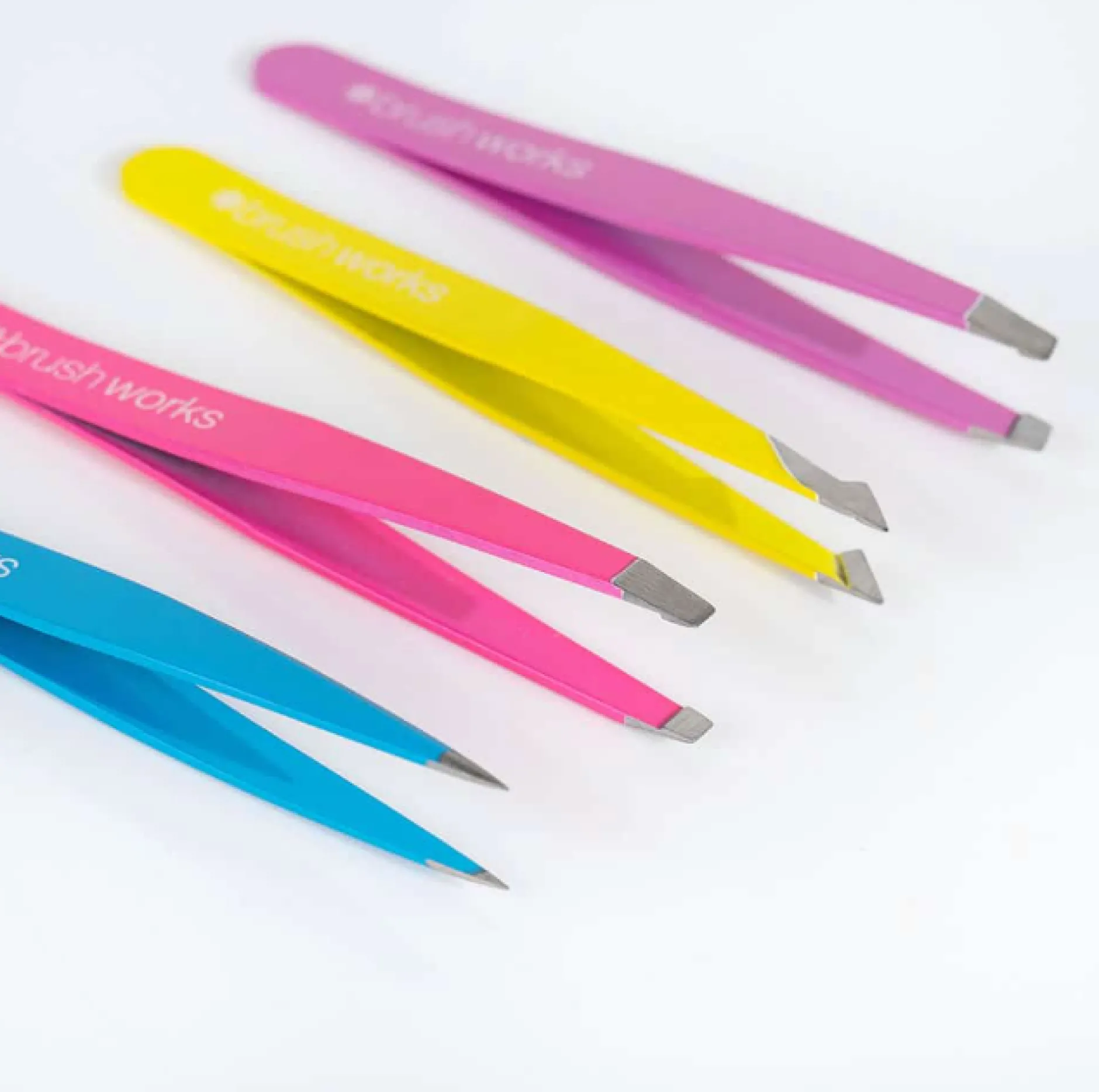 Brushworks HD 4 Piece Combination Tweezer Set - Neon