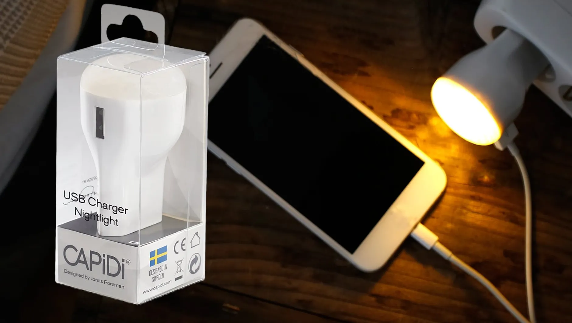 CAPiDi USB-laddare 1A & Nattlampa Vit 1 st