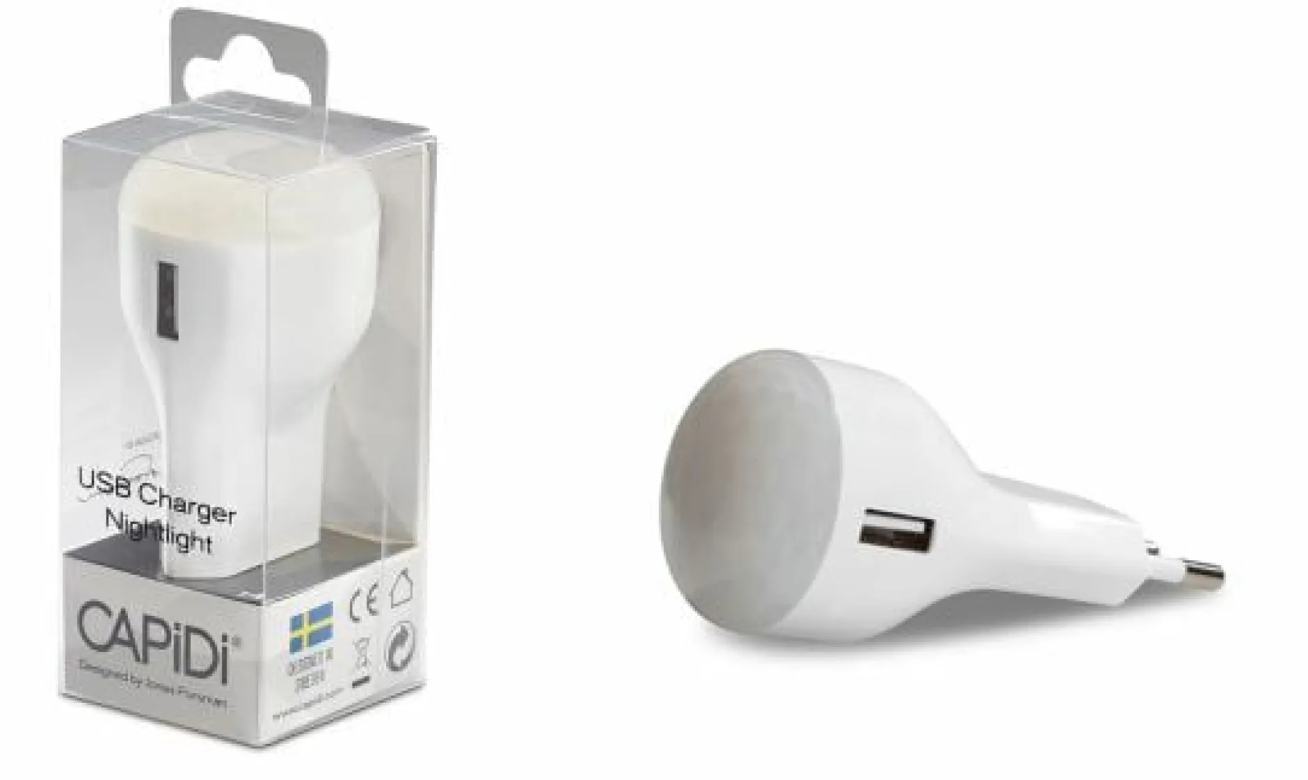 CAPiDi USB-laddare 1A & Nattlampa Vit 1 st