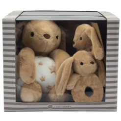 Carlo Baby Gift Set Med Brun Kanin, Snutte & Skallra