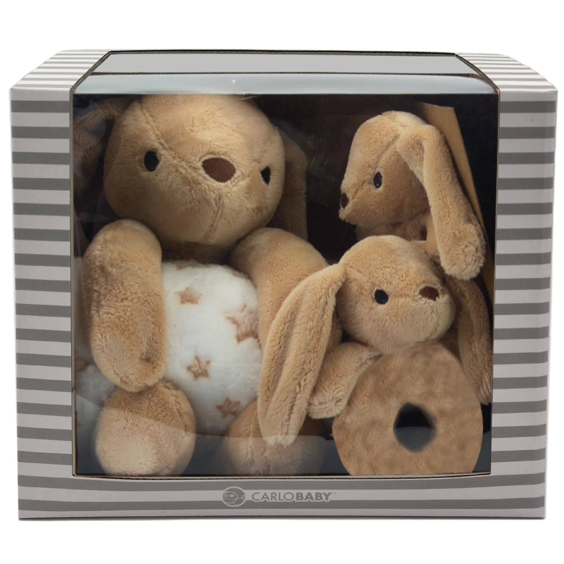 Carlo Baby Gift Set Med Brun Kanin, Snutte & Skallra