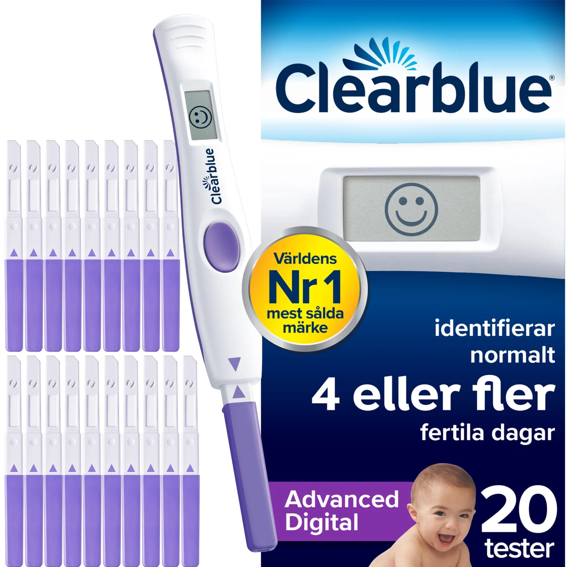 Clearblue Advanced Digital Ägglossningstestkit, 1 digital hållare och 20 ägglossningstester