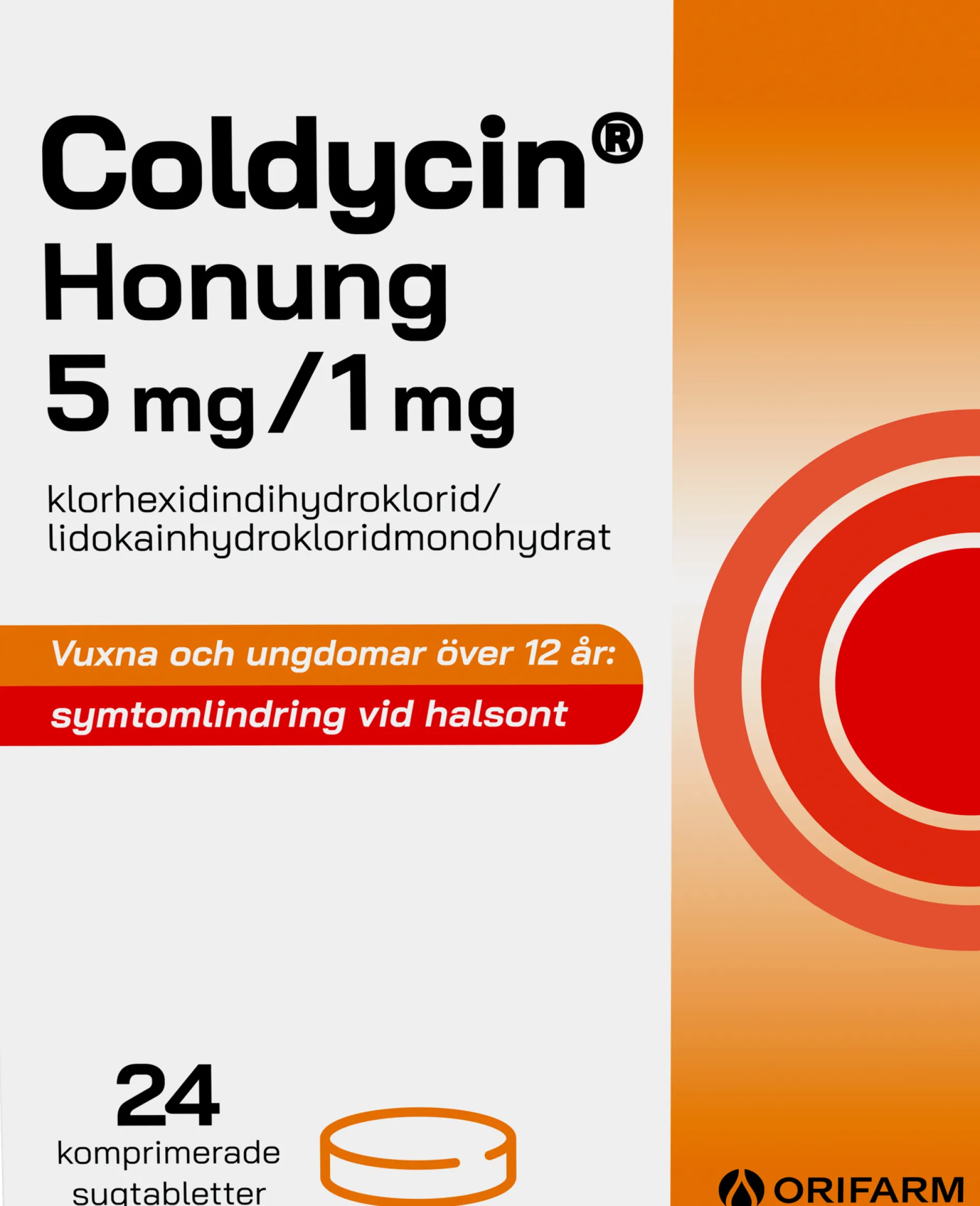 Coldycin Honung 5 mg/1 mg, 24 sugtabletter