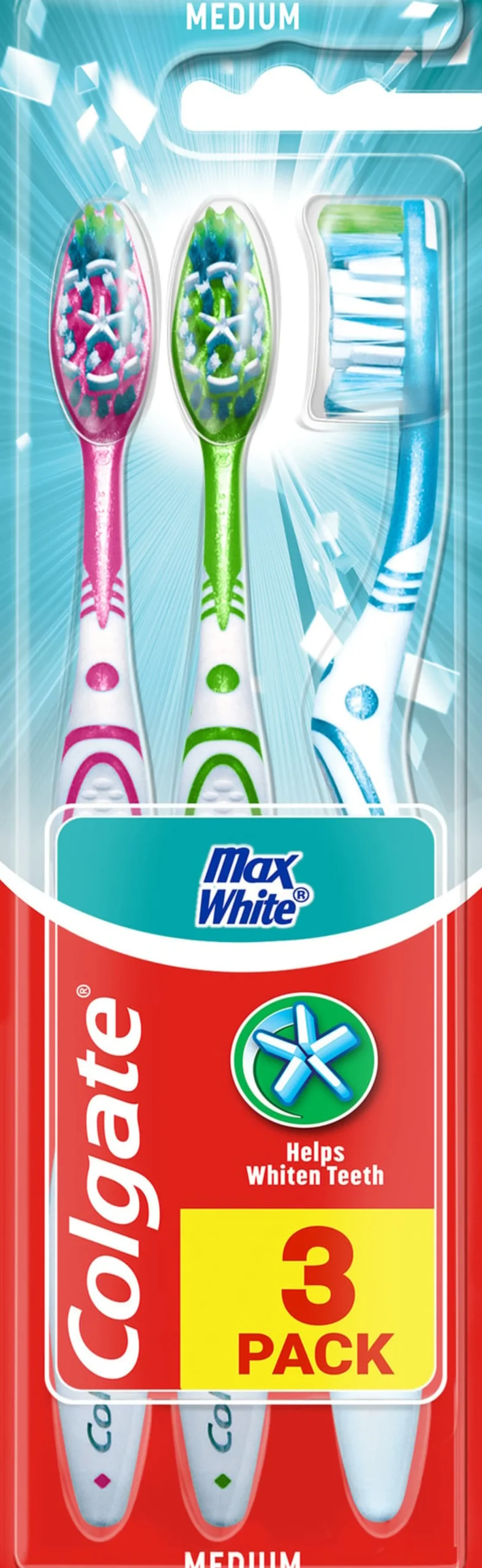 Colgate Max White Tandborstar Medium 3-pack - Olika färger