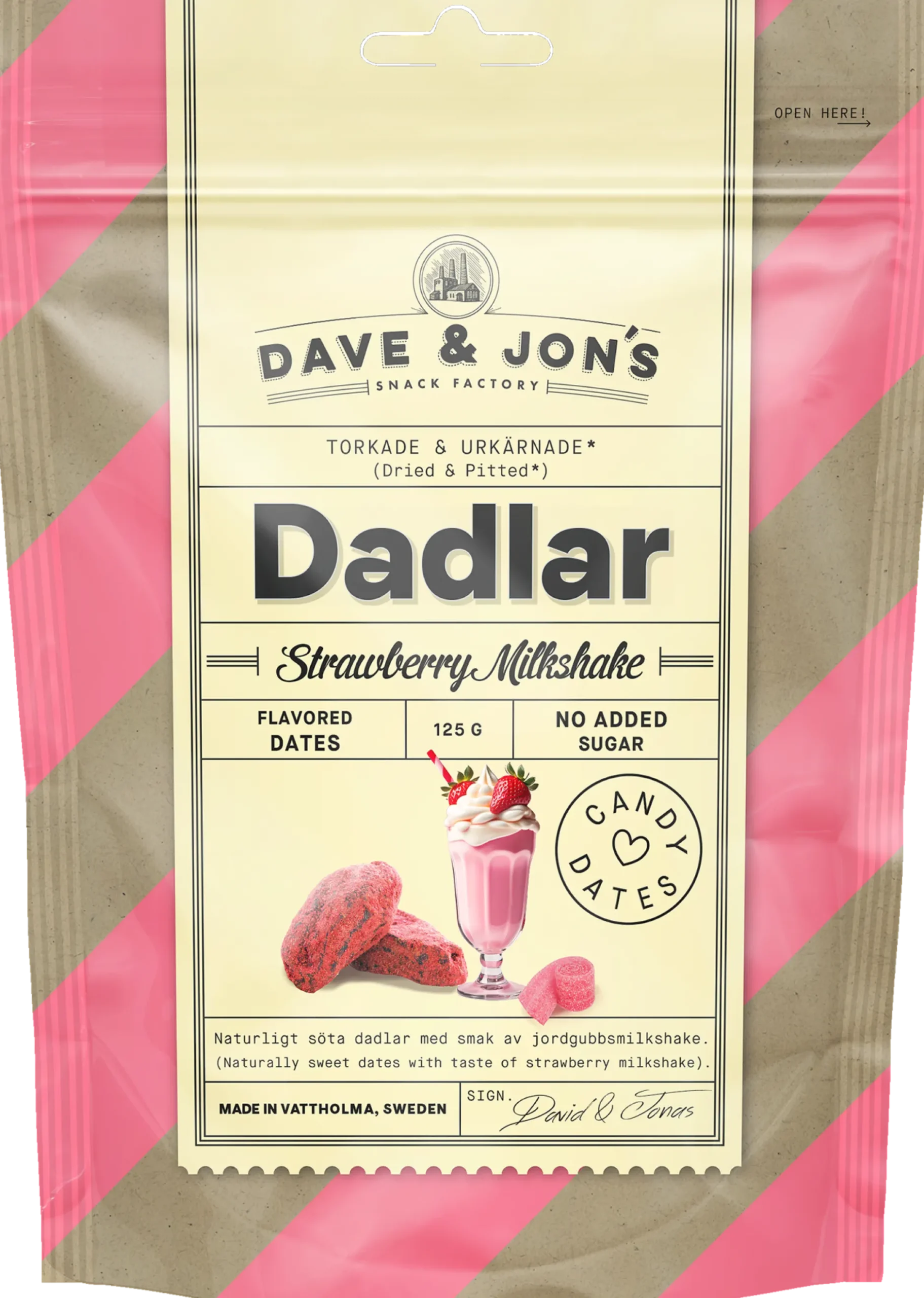 Dave & Jon´s Dadlar Strawberry Milkshake 125 g