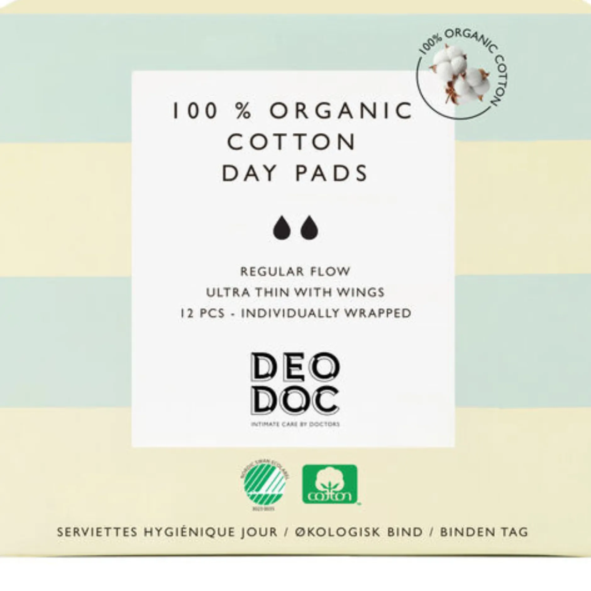 DeoDoc Organic Cotton Day Pad 12 st