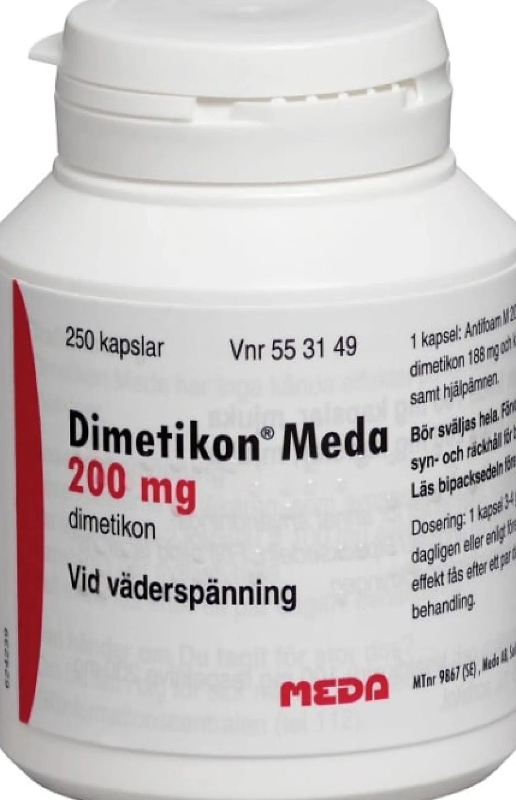 Dimetikon Meda kapsel, mjuk 200 mg, 250 st