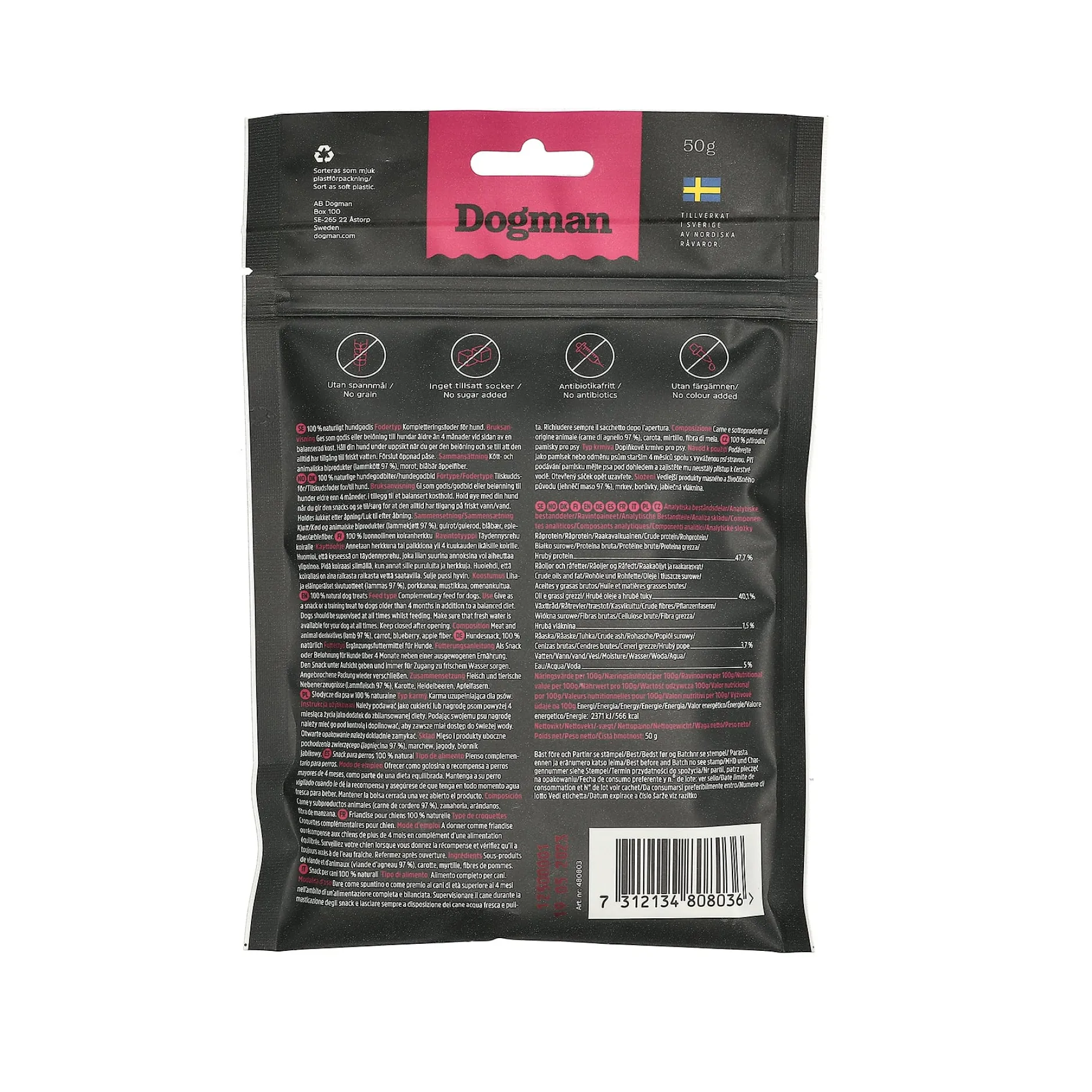 Dogman Frystorkat Snacks Lamm 50 g