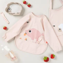 Done by Deer Sleeved Pocket Bib Tiny Farm Powder