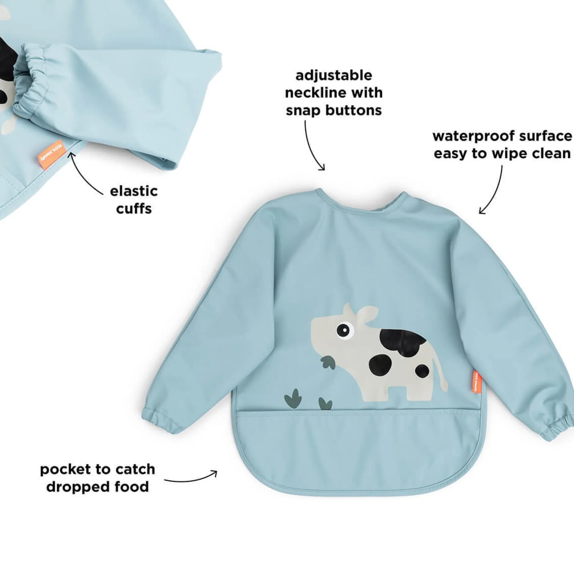 Done by Deer Sleeved pocket Bib Tiny Farm Blue