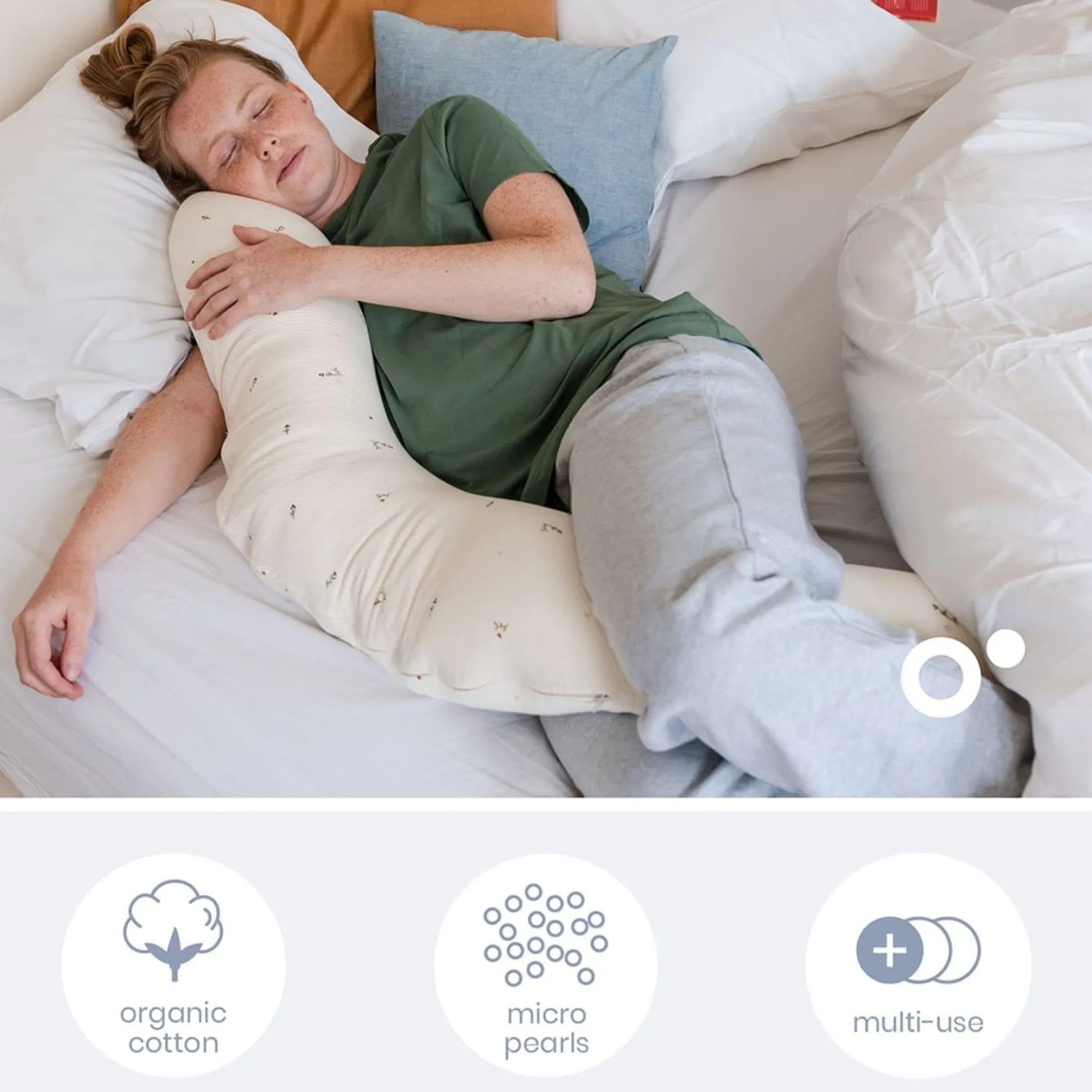 Doomoo Amnings- och Gravidkudde 2-i-1 Quilt Creme Blomma